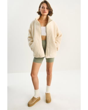 Oversized Fleecejacka med fickor