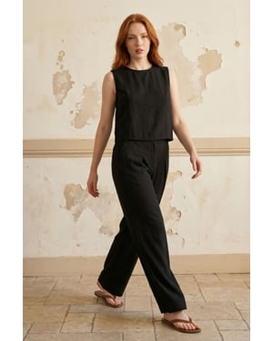 Linnenmix Blouse en Broek Set met Zak