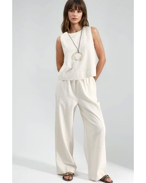 Linen Sleeveless Blouse & Pocketed Pants Set