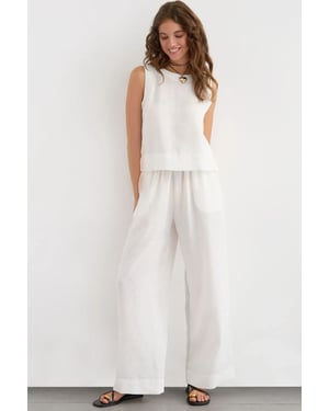 Linnen Voel Blouse & Elastische Taille Broek Tweedelige Coördinatie Set