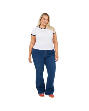 Brave Soul Dames/Dames Contrast Detail Plus T-shirt (Wit, Marine)