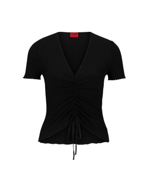 Hugo Slissy slim-fit top met korte mouwen voor dames (Zwart)