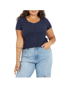 Brave Soul Dames/Dames Geribd Plus T-shirt (Marine)