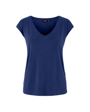 Pieces Pckamala gebreid T-shirt met V-hals voor dames (Blauw)
