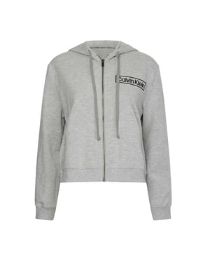 Calvin Klein Dames Logo Katoenen Lange Mouwen Volledige Rits Hoodie (Grijs Marl)