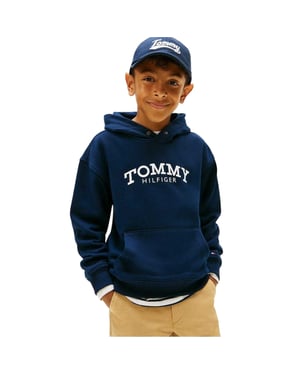 Tommy Hilfiger Kinder/Kids Logo Hooded Trekkoord Hoodie (Nachtelijke Marine)