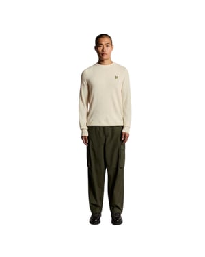 Lyle & Scott Heren-trui met ronde hals en lange mouwen, voorzien van geborduurd logo (Beige Marl)