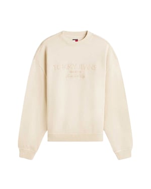 Tommy Jeans Heren Sweatshirt met Geborduurd Logo (Zand)