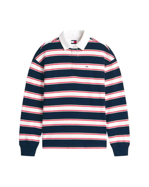 Tommy Jeans Dames-rugbysweater met strepen en een relaxte pasvorm (Donkere marine)