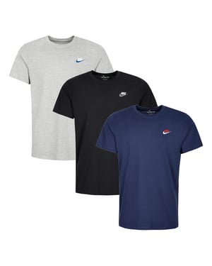3 Pack Nike Sportswear Men's Club T Shirt  - Grey/Black/Blue