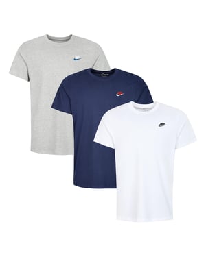 3 Pack Nike Sportswear Men's Club T Shirt  - Grey/Blue/White