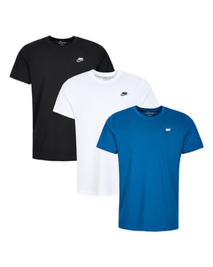 3 Pack Nike Sportswear Men's Club T Shirt  - Black/White/Blue