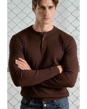 Slim Fit Lange Mouwen Knop Kraag T-Shirt