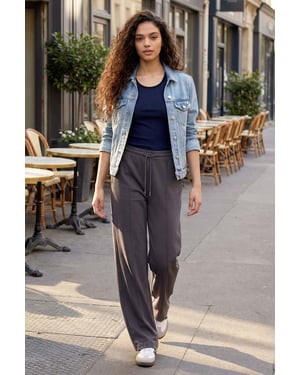 Getextureerde Wijde Pantalon met Koordsluiting