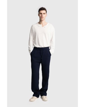 Texturerade Regular Fit Byxor med Dragsko i Midjan