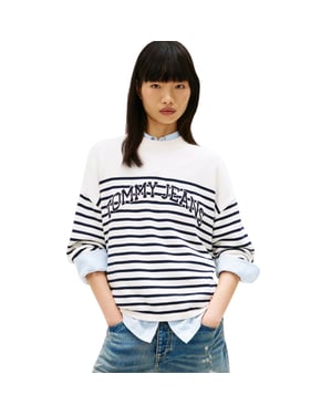 Tommy Jeans Dames/Dames Gestreept Sweatshirt met Geribbelde Ronde Hals (Antiek Wit)