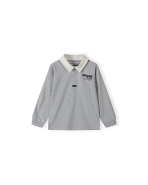 Minoti Jongens Bedrukt Poloshirt Met Lange Mouwen (Grijs)