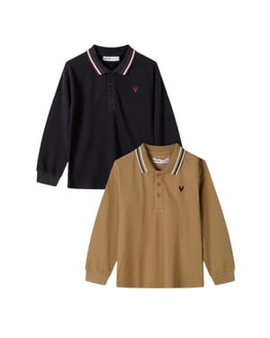 Minoti Jongens Poloshirt Met Lange Mouwen (Set van 2) (Zwart/Bruin)