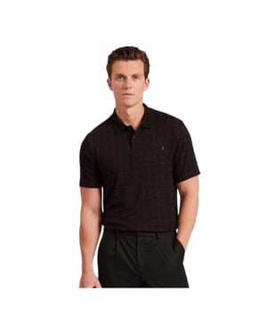 Ted Baker Heren geruit poloshirt met kraag en jacquardmotief (Zwart)