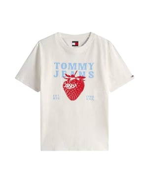 Tommy Jeans Dames Aardbei Regular T-Shirt (Ecru)