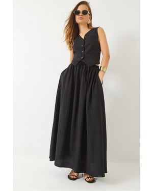 V-hals Vest en Maxi Rok Twee-Delige Set