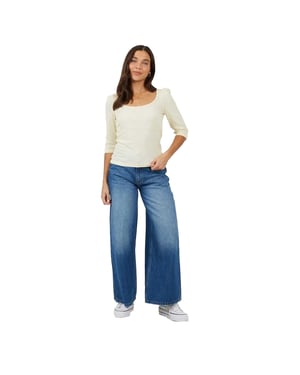 Brave Soul Dames/Dames Geribde Vierkante Hals Pofmouw Top (Crème)