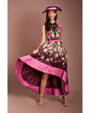 Lisa Tan Bow Shoulder Hi Low Printed Midi Dress