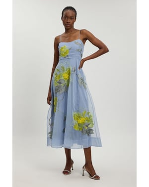 Floral Embroidered Organza Bandeau Dress