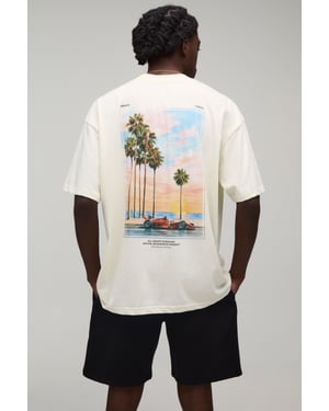 Oversized Extended Neck Sports Car Palm Print T-Shirt & Short Set