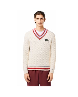 Lacoste Unisex Volwassen Kabelgebreide Boord Trui (Crème/Rood)