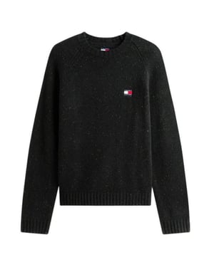 Tommy Jeans Heren-sweatshirt met badge en ronde hals (Zwart)