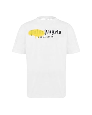 Palm Angels Unisex T-shirt voor volwassenen met Londen-spuitverfprint (Wit/Geel)
