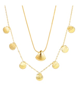 Gold Plated PVD Waterproof Waterproof Stainless Steel Shell Necklace Set