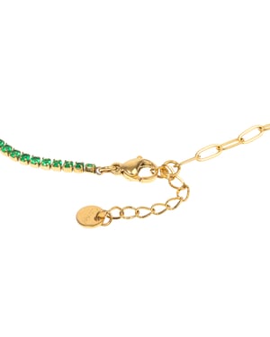 Gold Plated PVD Waterproof Stainless Steel Chain & Tennis Bracelet In Emerald Crystal