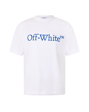 Off White Unisex Gestreept Katoenen Normaal T-shirt voor Volwassenen (Wit/Trouw Blauw)