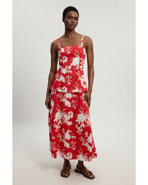 Double Cloth Printed Bandeau Peplum Midi Dress