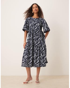 JDY tiered short sleeve midi dress in navy zebra print