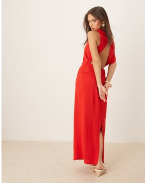 ASOS DESIGN asymmetric twist back midi dress in red