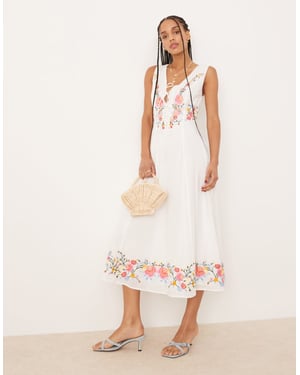 Nobody's Child Terra embroidered midi dress in white