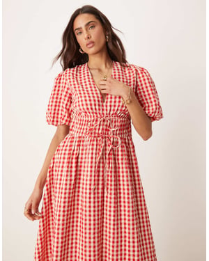 Nobody's Child Scottie v-neck midi dress in red gingham