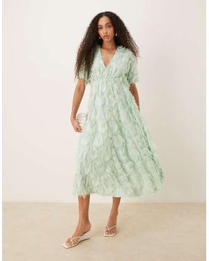 YAS textured v neck midi dress in mist green