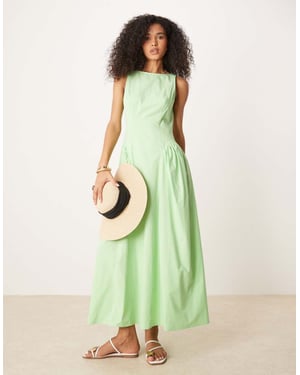 ASOS DESIGN slash neck waisted midi dress in green