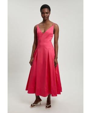 Cotton Sateen V Neck Maxi Dress