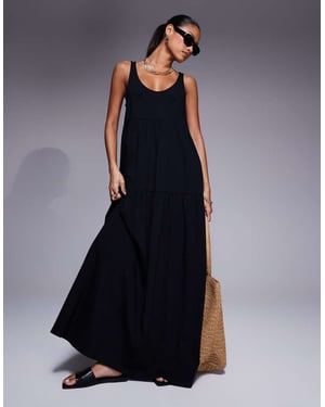ASOS DESIGN scoop tiered trapeze maxi dress in black