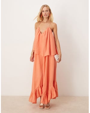 ASOS DESIGN sweetheart double layer volume maxi dress with pephem in coral