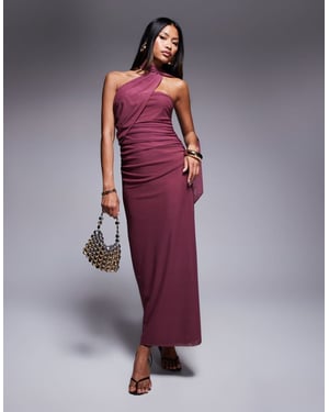 ASOS DESIGN bandeau mesh maxi dress with scarf detail in dusky pink