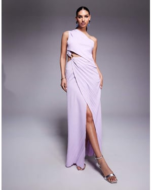 ASOS DESIGN pleated maxi dress with asymmetric one shoulder and twist skirt in lilac