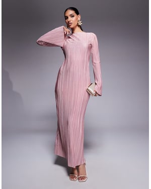 ASOS DESIGN low back plisse maxi dress with angel sleeves in light pink