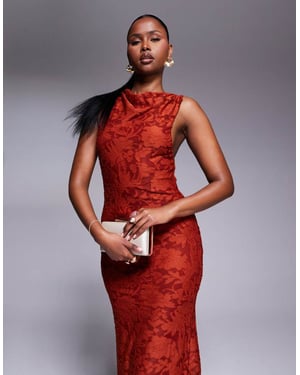 ASOS DESIGN sleeveless twisted shoulder devore maxi dress in rust