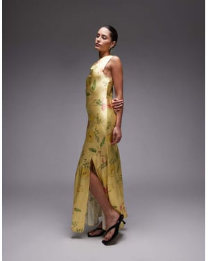 Topshop drape neck maxi dress in lime based floral